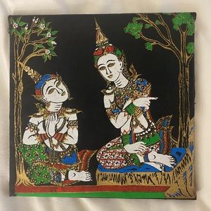 Hand painted Thai fabric on stretched canvas
